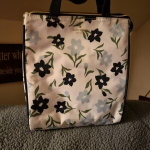 kate spade Floral Tote in White with Black & Light Blue Flowers